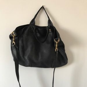 Clare V. Leather Messenger Bag, Navy with lining